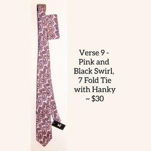 Verse 9 - Pink and Black Swirl, 7 Fold Tie with Hanky